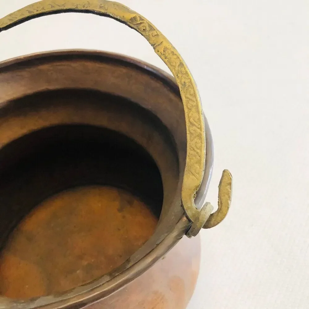 Vintage Copper Planter with Handle  hand-hammered pot